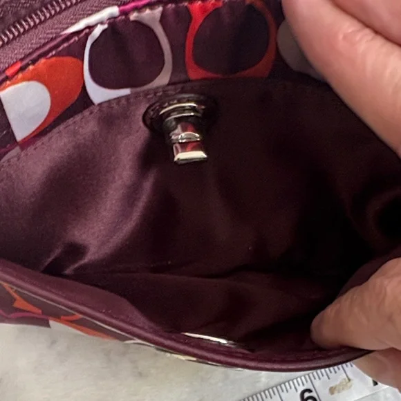 EUC Coach Burgundy and Orange Patterned Wristlet - Picture 6 of 7